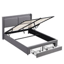 Queen Size Storage Upholstered Hydraulic Platform Bed with 2 Drawers, Gray - Supfirm