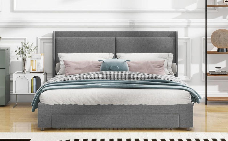 Queen Size Storage Upholstered Hydraulic Platform Bed with 2 Drawers, Gray - Supfirm