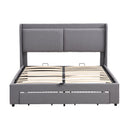 Queen Size Storage Upholstered Hydraulic Platform Bed with 2 Drawers, Gray - Supfirm