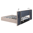 Queen Size Storage Upholstered Hydraulic Platform Bed with 2 Shelves, 2 Lights and USB, Beige - Supfirm