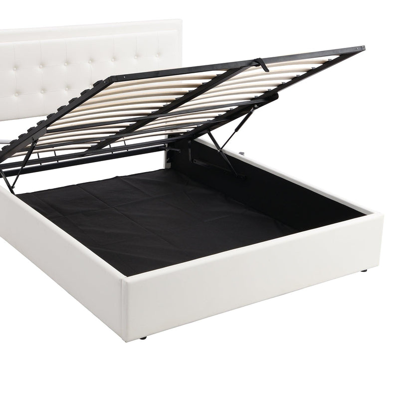 Queen Size Tufted Upholstered Platform Bed with Hydraulic Storage System,PU Storage Bed with LED Lights,White - Supfirm