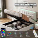 Queen Size Tufted Upholstered Platform Bed with Hydraulic Storage System,PU Storage Bed with LED Lights,White - Supfirm