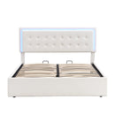 Queen Size Tufted Upholstered Platform Bed with Hydraulic Storage System,PU Storage Bed with LED Lights,White - Supfirm