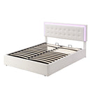 Queen Size Tufted Upholstered Platform Bed with Hydraulic Storage System,PU Storage Bed with LED Lights,White - Supfirm