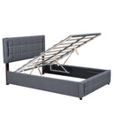 Queen Size Upholstered Bed with Hydraulic Storage System and LED Light, Gray - Supfirm