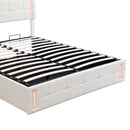 Queen Size Upholstered Bed with LED Lights,Hydraulic Storage System and USB Charging Station,White - Supfirm