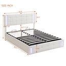 Queen Size Upholstered Bed with LED Lights,Hydraulic Storage System and USB Charging Station,White - Supfirm