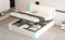 Queen Size Upholstered Bed with LED Lights,Hydraulic Storage System and USB Charging Station,White - Supfirm