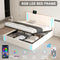 Queen Size Upholstered Bed with LED Lights,Hydraulic Storage System and USB Charging Station,White - Supfirm