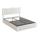 Queen Size Upholstered Bed with LED Lights,Hydraulic Storage System and USB Charging Station,White - Supfirm