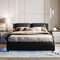 Queen Size Upholstered Faux Leather Platform Bed with LED Light Bed Frame with Slatted - Black - Supfirm