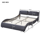 Queen Size Upholstered Faux Leather Platform Bed with LED Light Bed Frame with Slatted - Black - Supfirm