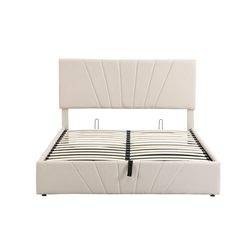 Queen size Upholstered Platform bed with a Hydraulic Storage System - Beige - Supfirm