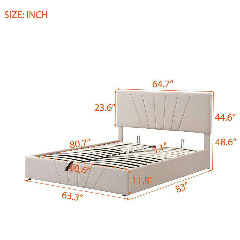 Queen size Upholstered Platform bed with a Hydraulic Storage System - Beige - Supfirm