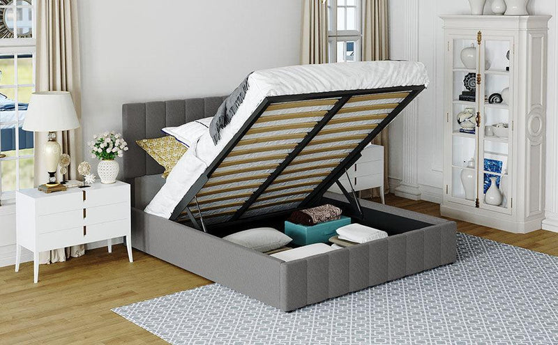 Queen size Upholstered Platform bed with a Hydraulic Storage System - Gray - Supfirm