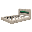 Queen Size Upholstered Platform Bed with LED Headboard and USB, Beige - Supfirm