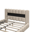 Queen Size Upholstered Platform Bed with LED Headboard and USB, Beige - Supfirm