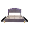 Queen Size Upholstered Platform Bed with LED Lights and 4 Drawers, Stylish Irregular Metal Bed Legs Design, Gray - Supfirm