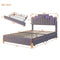 Queen Size Upholstered Platform Bed with LED Lights and 4 Drawers, Stylish Irregular Metal Bed Legs Design, Gray - Supfirm