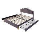 Queen Size Upholstered Platform Bed with LED Lights and 4 Drawers, Stylish Irregular Metal Bed Legs Design, Gray - Supfirm