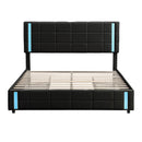 Queen Size Upholstered Platform Bed with LED Lights and USB Charging, Storage Bed with 4 Drawers, Black(Old SKU:WF302558AAB) - Supfirm