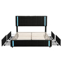 Queen Size Upholstered Platform Bed with LED Lights and USB Charging, Storage Bed with 4 Drawers, Black(Old SKU:WF302558AAB) - Supfirm