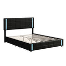 Queen Size Upholstered Platform Bed with LED Lights and USB Charging, Storage Bed with 4 Drawers, Black(Old SKU:WF302558AAB) - Supfirm