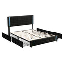 Queen Size Upholstered Platform Bed with LED Lights and USB Charging, Storage Bed with 4 Drawers, Black(Old SKU:WF302558AAB) - Supfirm