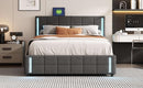 Queen Size Upholstered Platform Bed with LED Lights and USB Charging, Storage Bed with 4 Drawers, Gray(Linen) - Supfirm