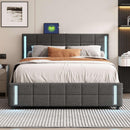 Queen Size Upholstered Platform Bed with LED Lights and USB Charging, Storage Bed with 4 Drawers, Gray(Linen) - Supfirm