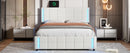 Queen Size Upholstered Platform Bed with LED Lights and USB Charging, Storage Bed with 4 Drawers, White - Supfirm