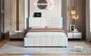 Queen Size Upholstered Platform Bed with LED Lights and USB Charging, Storage Bed with 4 Drawers, White - Supfirm