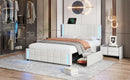 Queen Size Upholstered Platform Bed with LED Lights and USB Charging, Storage Bed with 4 Drawers, White - Supfirm