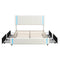 Queen Size Upholstered Platform Bed with LED Lights and USB Charging, Storage Bed with 4 Drawers, White - Supfirm