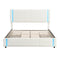 Queen Size Upholstered Platform Bed with LED Lights and USB Charging, Storage Bed with 4 Drawers, White - Supfirm