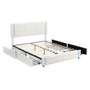 Queen Size Upholstered Platform Bed with LED Lights and USB Charging, Storage Bed with 4 Drawers, White - Supfirm