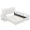 Queen Size Upholstered Platform Bed with Multimedia Nightstand and Storage Shelves, White - Supfirm