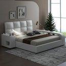 Queen Size Upholstered Platform Bed with Multimedia Nightstand and Storage Shelves, White - Supfirm