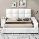 Queen Size Upholstered Platform Bed with Multimedia Nightstand and Storage Shelves, White - Supfirm