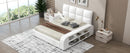 Queen Size Upholstered Platform Bed with Multimedia Nightstand and Storage Shelves, White - Supfirm