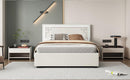 Queen Size Upholstered Platform Bed with Rivet-decorated Headboard, LED bed frame and 4 Drawers, Beige - Supfirm