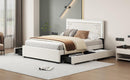 Queen Size Upholstered Platform Bed with Rivet-decorated Headboard, LED bed frame and 4 Drawers, Beige - Supfirm