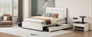 Queen Size Upholstered Platform Bed with Rivet-decorated Headboard, LED bed frame and 4 Drawers, Beige - Supfirm