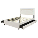 Queen Size Upholstered Platform Bed with Rivet-decorated Headboard, LED bed frame and 4 Drawers, Beige - Supfirm