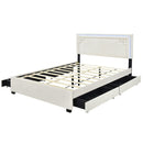 Queen Size Upholstered Platform Bed with Rivet-decorated Headboard, LED bed frame and 4 Drawers, Beige - Supfirm