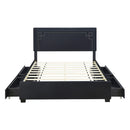 Queen Size Upholstered Platform Bed with Rivet-decorated Headboard, LED bed frame and 4 Drawers, Black - Supfirm