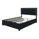 Queen Size Upholstered Platform Bed with Rivet-decorated Headboard, LED bed frame and 4 Drawers, Black - Supfirm