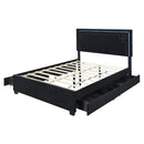 Queen Size Upholstered Platform Bed with Rivet-decorated Headboard, LED bed frame and 4 Drawers, Black - Supfirm