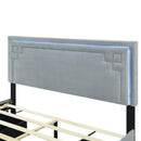 Queen Size Upholstered Platform Bed with Rivet-decorated Headboard, LED bed frame and 4 Drawers, Gray - Supfirm