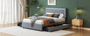 Queen Size Upholstered Platform Bed with Rivet-decorated Headboard, LED bed frame and 4 Drawers, Gray - Supfirm